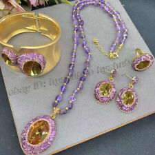 Zultanite Crystal Inlay Amethyst Gems Pendant Necklace Ring Earrings Bracelet