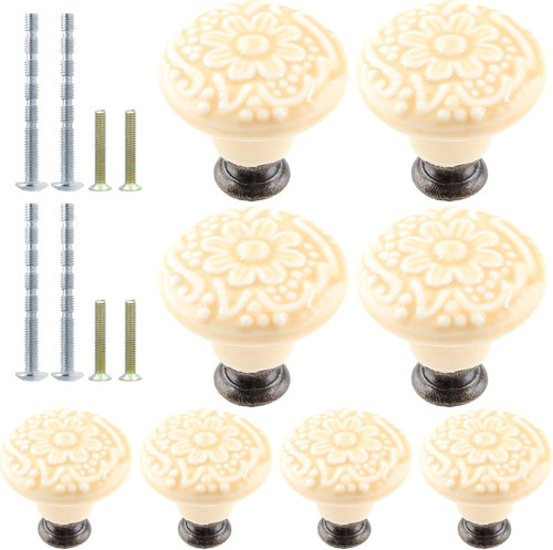 8pcs beige ceramic knobs - 8pcs,