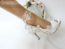 Satin Ivory White bride woman wedding shoes high heels peep 