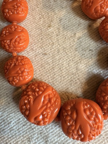 Antique deco necklace - antique, orange