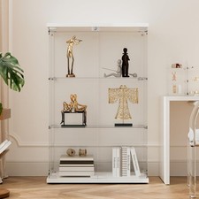 Glass Display Cabinet 49” Double Door Storage with Wood Floor Shelf