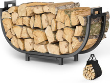 U-Shaped Firewood Rack with Canvas Carrier, Metal Firewood Log Holder for Indoor