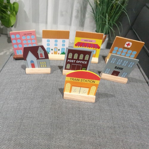 Wooden train track - wooden, buildings