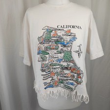 Alstyle Apparel Activewear Vintage 90s Womens White California Map Tshirt Large