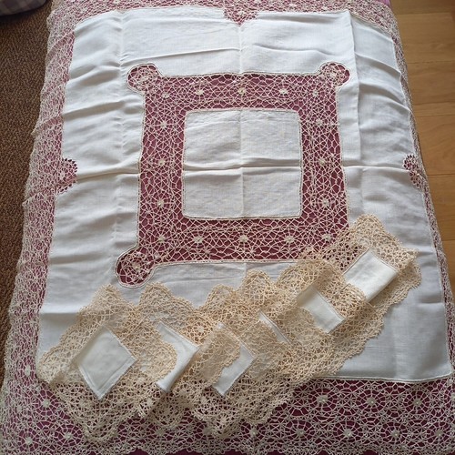 Vintage cream tablecloth 6 - cream,