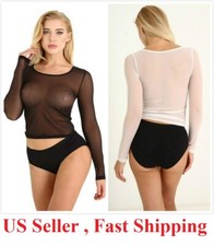 Women Sexy See Through Mesh Sheer Tank Crop Top Vest T-Shirt Blouse Tee Lingerie