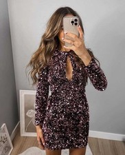 ZARA Sequin Open Back Mini Dress Pink Size Small (UK 8) Nwt
