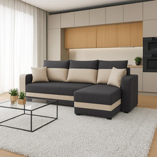 Convertible L-Shaped universal corner sofa bed JUMBO with storage Beige UK Stock