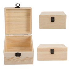 Large Plain Wooden Storage Box with lid, Keepsake Gift Box Chest Natural Finish