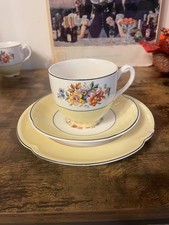 Johnson Bros Pareek Yellow White Floral  Tea Set Trio Art Deco 1920s Backstamp