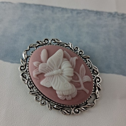 Butterfly cameo brooch pink - brooch,