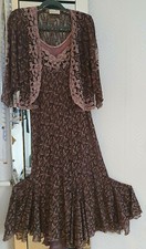 ANN BALON MED Chocolate Brown & Dusky Pink Dress & Jacket Italian Lace Cost £675