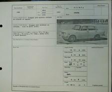 TOYOTA CORONA 1966 ORIGINAL INSURANCE REFERENCE SHEET BROCHURE.