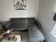 Hanney Chesterfield Chaise Sofabed In Grey Velvet with Footstool