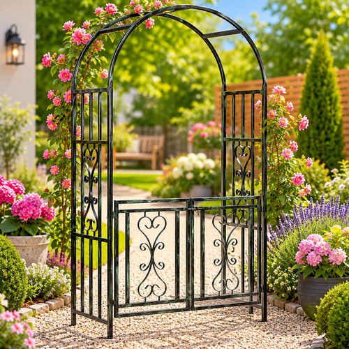 Garden arch with gates steel - gates,