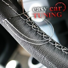 For Vauxhall Opel Vectra C 02-08 Black Real Leather Steering Wheel Cover Grey St