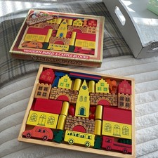 Nostalgic Build A Castle Wooden Block Construction Set On Wooden Tray New! 🎁