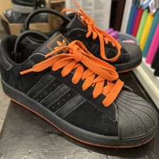 ADIDAS Superstar Shell-Toe Black, Men's Size UK8, US8.5, EU42- Orange Sole/Laces