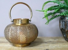 Gold Metal Antique Rustic Moroccan Style Candle T Light Holder Lantern