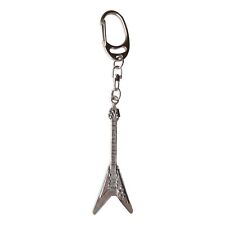 Flying V Electric Guitar pewter metal keyring