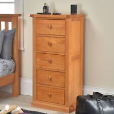 Tallboy Chest Of 5 Drawers Solid Wood Bedroom Furniture - Cheshire Pine