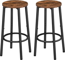 Set Of 2 Industrial Design Rustic Brown Round Wooden Bar Pub Stools Chairs Seats