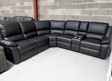 Venice | Black | Modular Leather Recliner Sofa Corner | Cupholders & Consoles 