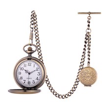 ANTIQUE DESIGN QUARTZ POCKET WATCH WITH ALBERT CHAIN AND GIFT POUCH
