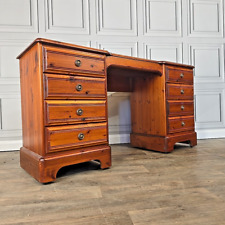 Vintage Ducal Pine Twin Pedestal Desk Solid Wood 9 Drawer Writing Table Dressing