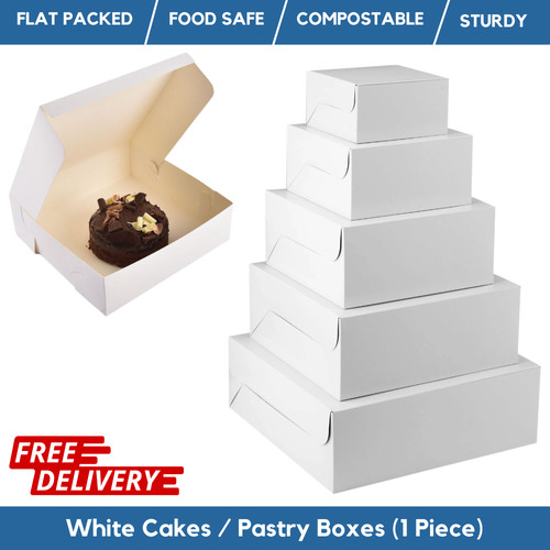 White cake boxes flat fold - |,