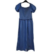 M&S Mid Blue Wide Leg Denim Overall Dungarees Uk Girl's Age 13-14 W26 L19