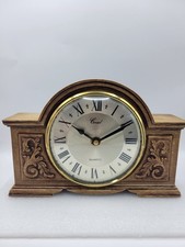 Vintage Coral Quartz Mantel Shelf Clock Wooden Case Battery Operated Working