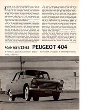 1962 PEUGOT 404 ~ ORIGINAL 4-PAGE ROAD TEST / ARTICLE / AD