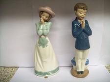 Pair of Nao by Lladro Figurines, #1228 and #1224, Boy and Girl Standing Praying