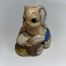 Moorcraft Vintage Woodlander Bunny Rabbits "Tricia" Stoneware Hand Painted Stump