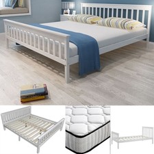 Single Small Double Wooden Bed Frame 4ft 3ft Pinewood Solid White Furniture Slot