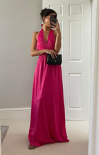 Y.A.S Satin Multiway Halterneck Maxi Dress In Vibrant Pink RRP £85