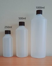 Plastic Bottles Natural HDPE with Black Screw Top Lid 250ml 500ml 1000ml