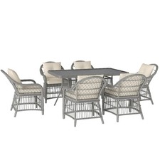 6 Seater Rattan Dining Set Outdoor Garden Furniture with Table and Back Cushions