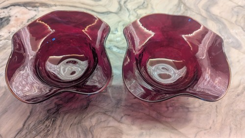 Red art glass bowls - art,