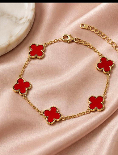 Gold red flower dangle - &,