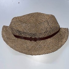 Vintage cream summer crochet raffia straw hat| SKU 3167