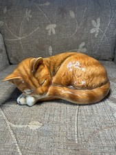 Vintage Goebel Porcelain Orange Tiger Tabby Cat Sleeping Laying Glossy 