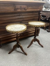 Antique Marble Top French Louis Bedside / Wine Table with Brass Gallery Pair