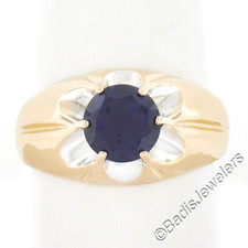 Men's TT Gold 1.81ct Round Amethyst Belcher Prong Solitaire Gypsy Ring