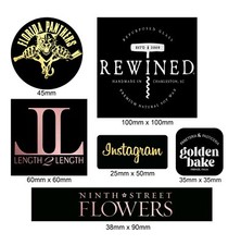 Black personalised metallic foil logo labels business stickers gold silver rose 