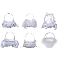 Flower Girl Basket White Small Satin Baskets with Lace for Wedding Ceremony