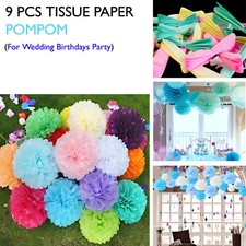 9Pcs Mixed Tissue Paper Pom Poms Hanging Wedding Birthdays Party Decor