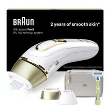 Braun IPL Silk-Expert Pro 5, At Home Hair Removal Device with Pouch, White/Gold