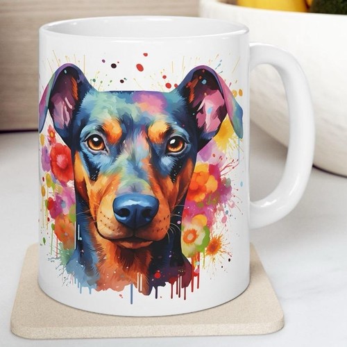 Doberman dog floral art mug - floral,
